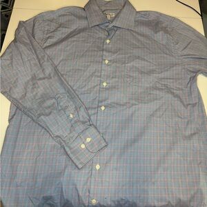 Peter Millar Blue White and Salmon Plaid Dress Shirt Size XL